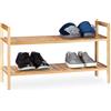 Relaxdays Scarpiera, Mobiletto Impilabile Porta Scarpe con 2 Livelli, Legno di Noce, Fino a 6 Paia, 41x69x27 cm,Naturale