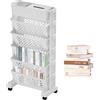Eteslot libreria mobile con ruote - 5 livelli - Minimalista - Bianca - Carrello porta libri