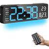 PiKaPiKaP Orologio da Parete Digitale, 16 Grande Orologio Digitale con Telecomando - Dimmer Automatico/Regolabile, 8 Luci Notturne di Colore, 24/12 H Orologio da Parete per Soggiorno Ufficio Aula