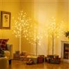 RELAX4LIFE Set Albero di Natale Nudo 120/150/180cm con LED, Albero Realistico Con Rami Nudi senza Foglie in PVC, 48/72/96 Luci LED Bianco Caldo, Tronco Intero con Base di Radici per Feste, Bianco