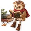 XKrmp Reading Owl Figurine with Open Book, Glasses & Dangling Boots (1PC) | Resin Shelf Sitter - Rustic Woodland Style - Cozy Scarf Detail - Book Lover, Teacher & Librarian Gift