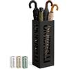 PALUPLUS Portaombrelli alto in metallo traforato con Scritta OMBRELLI, misura 16x16x49 cm, cesta rettangolare con struttura resistente, per interni ed esterni -3018C -6 (Nero)
