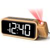 Netzu Sveglia con proiezione in legno, forte sveglia con proiezione per | 5 volumi, 12 suonerie, funzione snooze, display LED, design in legno, funzionamento plug-in, allarme forte