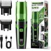 Favrison Rasoio da barba a vuoto da uomo, rasoio elettrico da uomo, verde | Tagliacapelli impermeabile IPX7 (da 1 mm a 20 mm) con ricarica di tipo C, display LCD, sistema a doppio motore