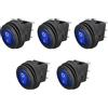 ETOPARS 5 Pezzi 12V 20A Interruttore A Bilanciere Rotondo per Auto | Indicatore Luminoso a LED Blu Interruttore a levetta Impermeabile Rotondi Pulsante 3 Pin ON off