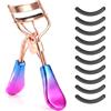 Gjinxi Piegaciglia in acciaio inox con 10 cuscinetti di ricambio in silicone, da donna, in metallo, strumento per il trucco degli occhi, per tutte le forme degli occhi, ciglia curve (oro rosa)