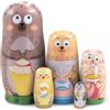 Boerni Set di 5 bambole russe Matrioska in legno raffiguranti animali: orso, cane, coniglio, gallina e pinguino. Decorazione ideale per compleanno, Natale o qualsiasi altra festa.