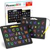 PicassoTiles Lavagna magnetica a doppia faccia 2 in 1 ABC A-Z lettere maiuscole e minuscole per scrivere lettere lavagna da lettura 30 x 25 cm grande supporto magnetico per tablet set aperto