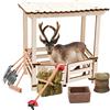 MCSQK Set di decorazioni natalizie in miniatura, 12 pezzi, renna con stalla, mangiatoia, fieno, 6 attrezzi da giardino, gnomo in miniatura, set di accessori per villaggio di Natale, casa delle bambole