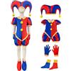 IWFREE Bambino Pomni Clown Costume Cosplay Circo Pomni Stampa Jumpsuits e Cappello Guanti Copriscarpe Set 4 Pezzi per Carnevale Halloween Festa Mascherata Performance Gioco di ruolo Fancy Costume