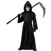 Kinwers Costume Morte Bambino Halloween Maschera Falce | Mantello con Cappuccio Velo Viso Falce Guanti e Cintura per Festa Horror