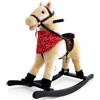 BAKAJI Cavallo a Dondolo per Bambini con Suoni Realistici, Animale che Nitrisce e Muover la Bocca, Pony Beige con Struttura in Legno e Rivestimento in Morbido Tessuto, Gioco Idea Regalo