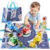 HappyGoLucky Macchinine da Cantiere per Bambini 1-3 Anni con Tappeto da Gioco | 4 Veicoli da Cantiere a Frizione, Semaforo in Silicone, Tappeto 2 in 1 Richiudibile come Borsa, Senza Batterie