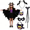 Aixxikum Costume da Pipistrello per Bambini, Halloween Bambino Costume Pipistrello con Mantello, Maschera, Sacchetto per Dolci a Forma di Pipistrello, Bacchetta e Cerchietto per Carnevale, Giochi di Ruolo