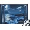 6N2X9A4S Scena notturna del faro costiero Puzzle 1000 Pezzi Carta Puzzle per Adulti Vista sull oceano al chiaro di luna Rilassante Decorazione Regalo familiare 52x38cm/1000pcs