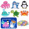KUKUTrue® 6-in-1 Puzzle in Legno Animali Marini 2 3 4 5 | Puzzle Educativo con Scatola in Metallo, Puzzle per 2 Anni, Giochi da Viaggio per 3+ Anni, Puzzles di Forme Montessori 2-5