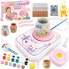 JONRRYIN Kit Ceramica per Bambini, Ruota in Ceramica Elettrica per Bambini Kit Fai da Te con Argilla per Colori, Grembiuli, Regali per Bambini dai 6 Anni (Rosa)