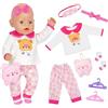 Carreuty Abbigliamento per bambole da 36-43 cm, 8 pezzi, con orso rosa, abbigliamento per bambole con parte superiore, pantaloni, maschera, fascia per gli occhi, calze, 2 grucce, accessori per bambole da 35,5