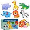 KUKUTrue® Puzzle in Legno Animali 6-in-1 2 3 4 5 | Puzzle Educativo con Scatola in Metallo, Puzzle per 2 Anni, Giochi da Viaggio per 3+ Anni, Puzzles di Forme Montessori 2-5