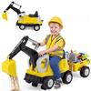 COSTWAY Escavatore Cavalcabile per Bambini 3 Anni+, Rimorchio Rimovibile | Ruspa Giocattolo con Schienale, Benna Regolabile, Vano Nascosto, Pala e Rastrello, Trattore a Spinta con Ruote