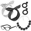 WangVipfei Set di 5 accessori da donna Rockabilly, anni '50, accessori per feste a tema, eventi rock'n'roll e servizi fotografici retrò, con occhiali, collana, orecchini e elastici per capelli