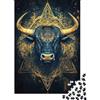 VNXTPQLKWMDJ Toro Blu Mistico Puzzle 1000 Pezzi Cartaceo per Adulti Stile Geometrico Dorato Gioco di Puzzle 1000 Pezzi Relax Famiglia Arredo Regalo 38x26cm/1000pcs