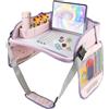 BOBASH Tavolo da viaggio per bambini, seggiolino per bambini, vassoio da viaggio, multifunzionale, regolabile, tavolo da pranzo, tavolo da gioco, seggiolino auto per auto, aerei, parco (rosa)