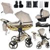 Junama Passeggino TRIO Heart 07 Beige e Oro - 2in1 3in1 4in1 + ombrellino (4 in 1 Base ISOFIX)