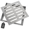DBREAKS Copertura Scarico a Pavimento in Acciaio Inox 15cm Doppia Riga | Griglia di Scarico Quadrata con Telaio, Antiscivolo, Copertura per Scarico per Esterni, Giardino, Terrazza(150 x 150 x 20 mm)
