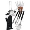 ARBEMA Set Utensili Barbecue 12 Pezzi in Acciaio Inox - Accessori Bbq e Griglia | 6 Coltelli, Forchettone, Pinza, Spatola, Guantone e Set Marinatura - Manici Antiscottatura - Accessori Barbecue ARBEMA