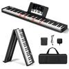 GYMAX Pianoforte Digitale 88 Tasti Luminosi con Pedale Sustain, Leggio per Spartiti, Tastiera Pieghevole Elettronica a Doppio Manuale, Interfaccia MP3/USB/MIDI, Nero/Bianco (Nero)