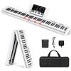 GYMAX Pianoforte Digitale 88 Tasti Luminosi con Pedale Sustain, Leggio per Spartiti, Tastiera Pieghevole Elettronica a Doppio Manuale, Interfaccia MP3/USB/MIDI, Nero/Bianco (Bianco)