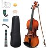 LEADZM Set di violino 3/4 con arco, violino con corde e valigetta (marrone | Per adulti principianti, in legno massiccio, supporto per spalle caricato a molla, colofonia