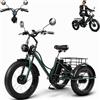 ZRLYbau Triciclo Elettrico 24 Pollici per Adulti Bici a 3 Ruote Cargo Trike Green | Portata 200kg Potente Senior E-Trike 3 Ruote con Cestino Faro Sedile Regolabile Citta e Montagna