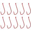 Wodsty 10 ami da pesca resistenti a doppio ardiglione rosso in acciaio ad alto | 10 ami da pesca a gambo lungo, in acciaio al carbonio, colore rosso, per pesca in acqua dolce, misure 6-14, robusti