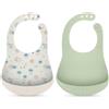Suavinex, Confezione da 2 Bavaglini in Silicone, Neonati +4 Mesi, Verde | Impermeabili e flessibili, con collo regolabile e tasca raccogli-briciole, facili da pulire, lavabili in lavastoviglie