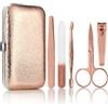 Lily England Kit Manicure Professionale 5 Pezzi con Custodia Oro Rosa | Kit manicure 5 pezzi con lima in vetro, pinzette, spingi cuticole, forbicine e tagliaunghie, con custodia oro rosa.