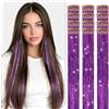 RUWISS 12 Pezzi Extension Capelli Glitter Clip 50cm Tinsel Extension | Viola Extension Capelli con Clip Effetto Iridato Tinsel Paillettes per Donne, Extensions Brillanti per Carnevale e Festa