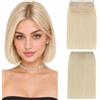 Silk-co Extension Capelli Veri Clip con Silk 2 Fasce Separate per Volume 10cm 16g #60 Biondo Platino