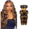 Poutpoutm Loose Deep Wave Bundles Uman Hair Tessitura Capelli Estensioni Dei Capelli Umani Intrecciati Naturali 3 Bundle 50g/pcs Doppio Weft P427 Highlight Blonde for Woman 12 14 16 Inch