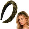 Traziewell Fascia per capelli intrecciata verde oliva larga per donne stile casual business HB70010