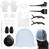 FICOFISE 12 Pz Cuffia per Meches e Ganci, Cuffia Meches e Pennello Tinta Capelli Set | Kit Cuffia Colpi di Sole Fai Da Te in Silicone con Fori, Lavabile Riutilizzabile, Adatto per Colpi di Sole e Tinture Salone