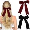 MrCuvaryas Fermaglio per capelli con fiocco, 2 pezzi, in velluto, per capelli francesi con grande fiocco, per donne e ragazze, per matrimonio, Natale, compleanno (nero + rosso vinaccia)