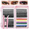 VEGCOO 608 Pezzi Ciglia Finte Ciuffetti, 60-80-100D Curl | 8-16mm DIY Extension Ciglia Fai da te Cluster Lashes per Principianti, Colored 60D