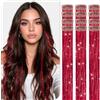 RUWISS 12 Pezzi Extension Capelli Glitter Clip 50cm Tinsel Extension | Rosso Extension Capelli con Clip Effetto Iridato Tinsel Paillettes per Donne, Extensions Brillanti per Carnevale e Festa