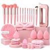 QuidToyzian Kit Pennelli Trucco Professionali 33 Pezzi, Accessori Completi con Pennelli Viso e Occhi, Spugnette, Cotoncini Struccanti e Fascce, Borsa Porta Trucco per Casa, Lavoro e Viaggi - Rosa