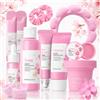 Soleneva Sakura - Set regalo per la cura del viso, 14 pezzi, per ragazze | Con detergente, tonico Sakura, siero, crema, siero occhi, maschera per labbra, due maschere e 6 accessori per capelli rosa