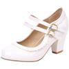 Lroey Reoly Scarpe Mary Jane da Donna con Tacco Largo, Pompe al Tallone Alto Punta Rotonda Gancio Orientabile Scarpe da Festa Bowknot Moda, Numero 32-48