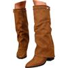 Generic Stivali Donna Gambale Largo Punta Tacco Basso Ginocchio Slouchy Morbidi | Stivali Scamosciati Pieghevoli Calzata Comoda Slip On Eleganti Per Autunno Inverno Moda Trendy Caldi Leggeri Chic Urban