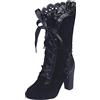 Generisch Stivali da donna vintage vittoriani, con fiocco di media altezza, stivali da donna Gothic Punk, tinta unita, stivali a punta in pelle, con tacco alto